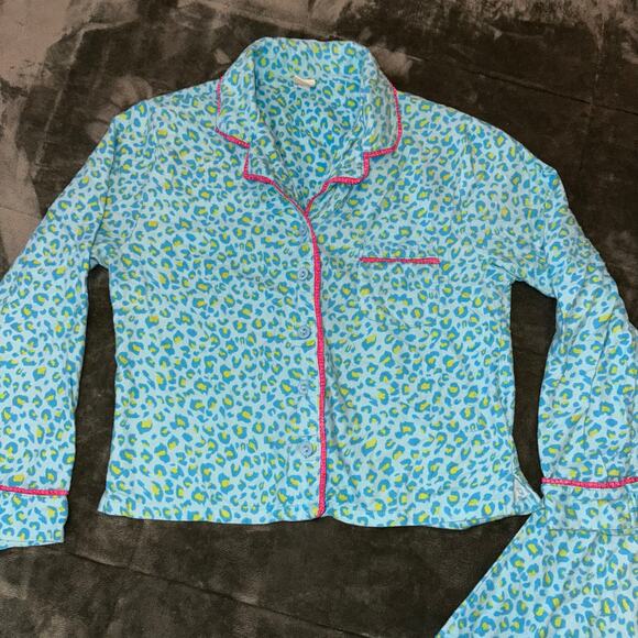 Vintage Y2K Candie's Pajama Set Blue/Hot Pink Animal Print Junior's Size Medium - Picture 3 of 6